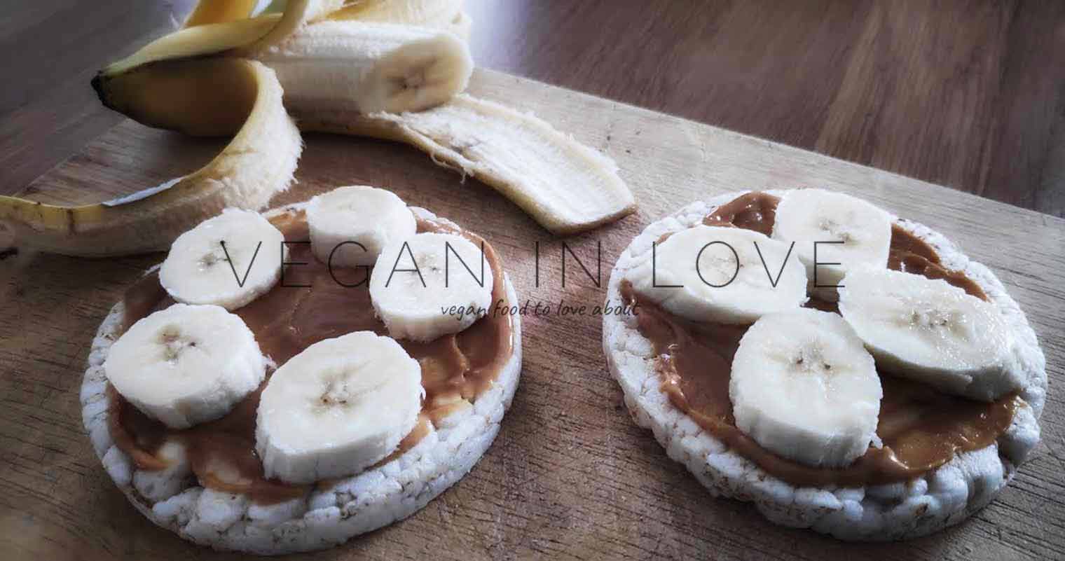 Banana & Peanut Butter on Rice Cake Easy Vegan in love