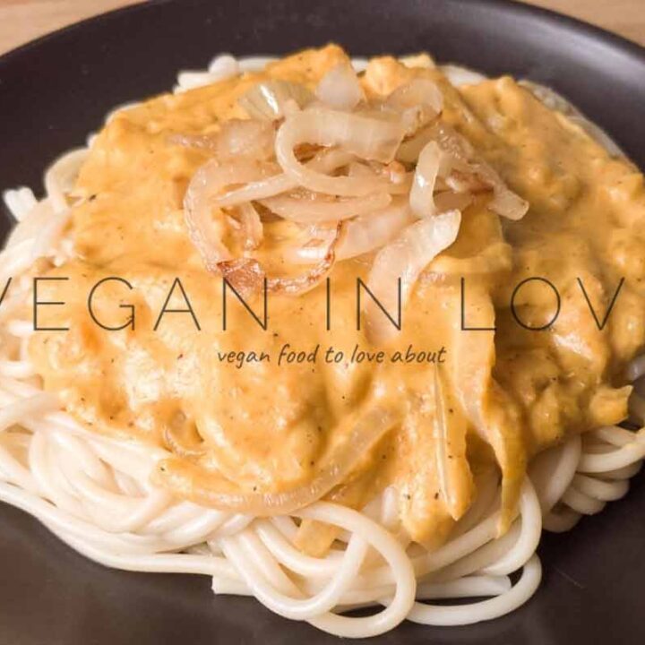 Creamy Butternut squash pasta sauce with caramelized onions
