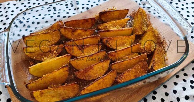 VEGAN BAKED PARMESAN POTATO WEDGES – OVEN ROASTED