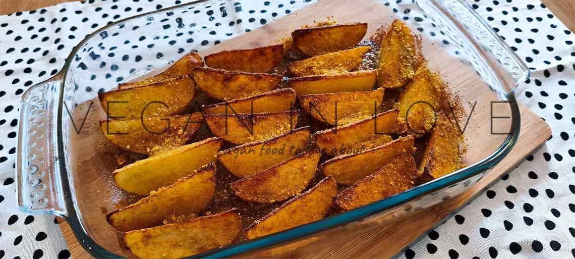 VEGAN BAKED PARMESAN POTATO WEDGES – OVEN ROASTED