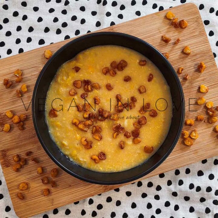 Creamy corn soup chowder vegan recipe
